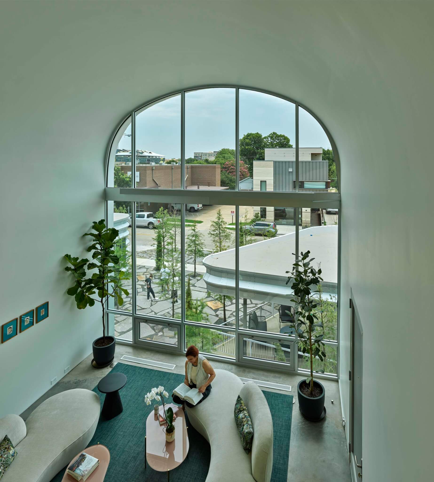 interior view with large rounded window