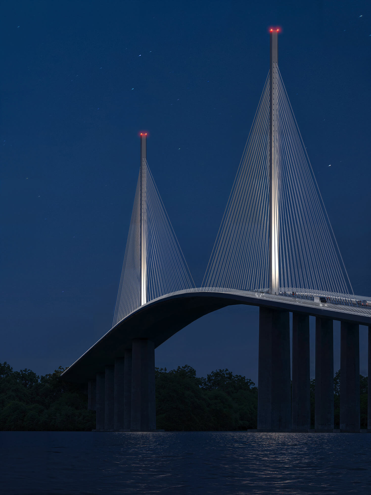 rendering of proposed Francis Scott Key Bridge at nighttime