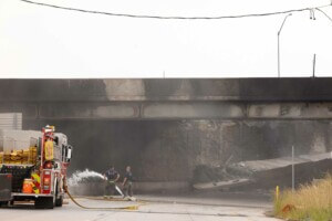 burned and damaged section of highway
