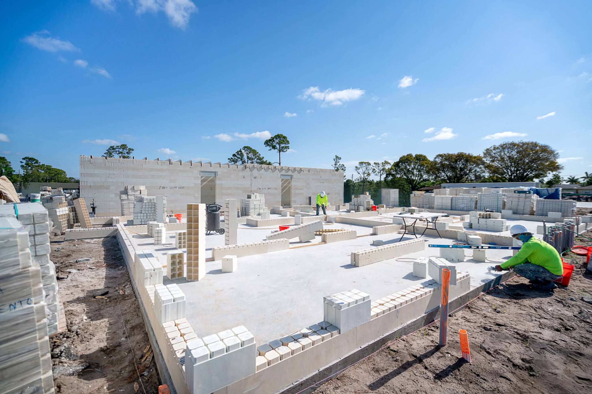 construction on housing project using interlocking block system