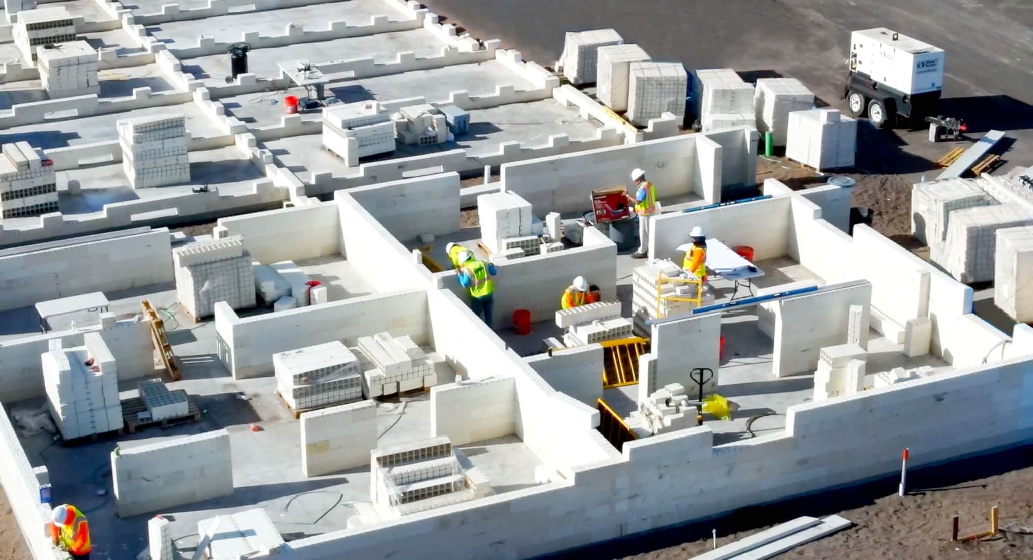 construction on housing project using interlocking block system