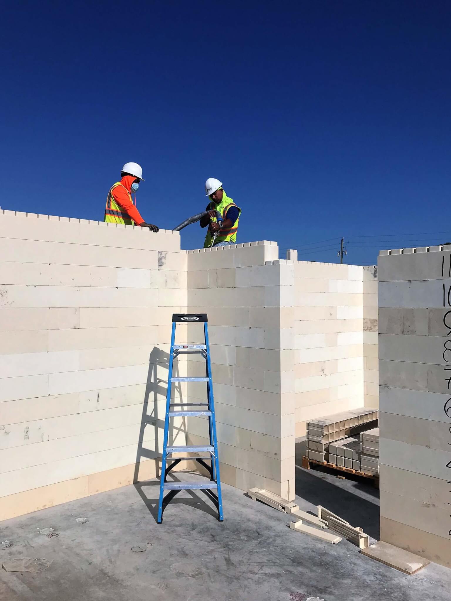 construction on housing project using interlocking block system