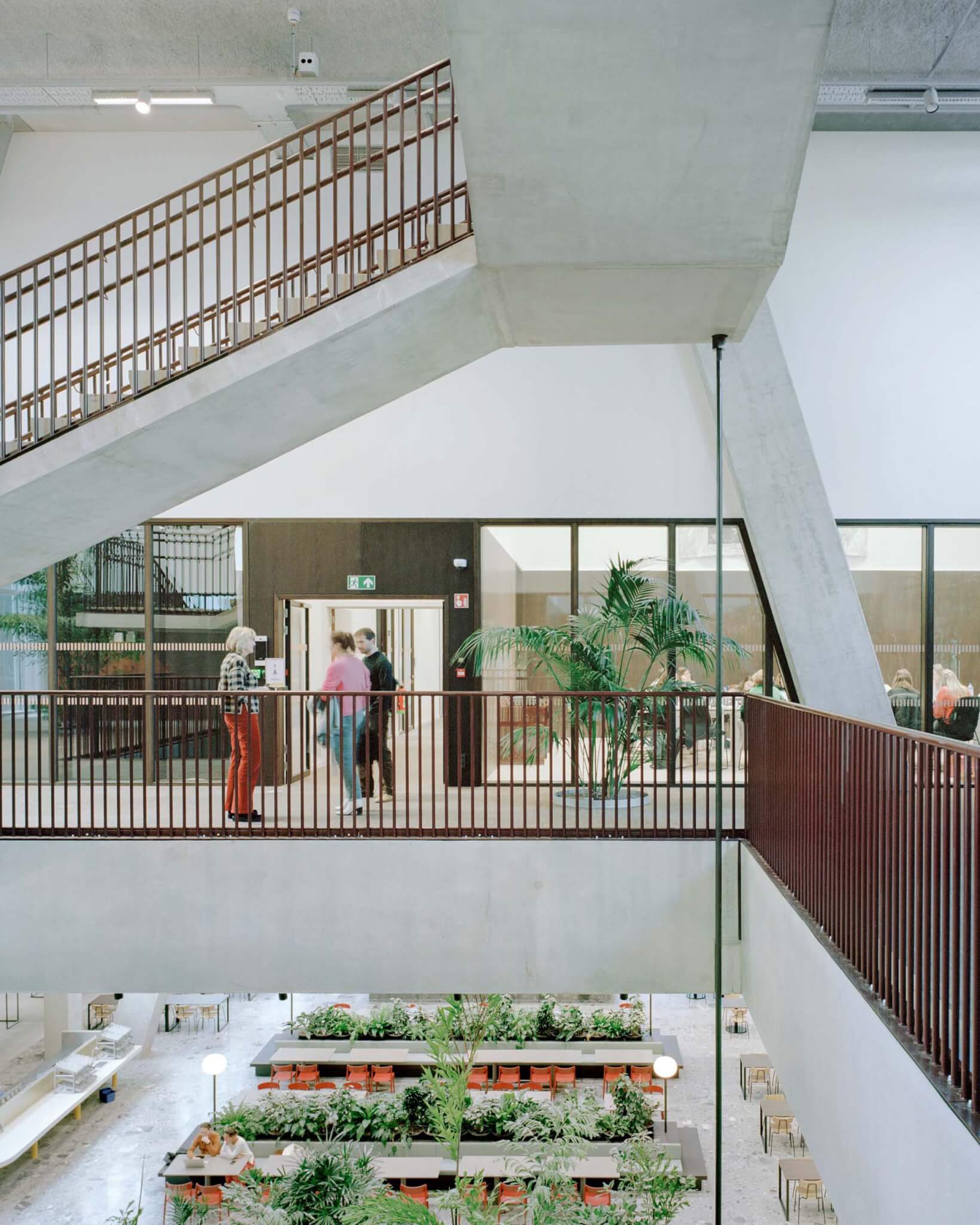 mezzanine levels and railings and staircases