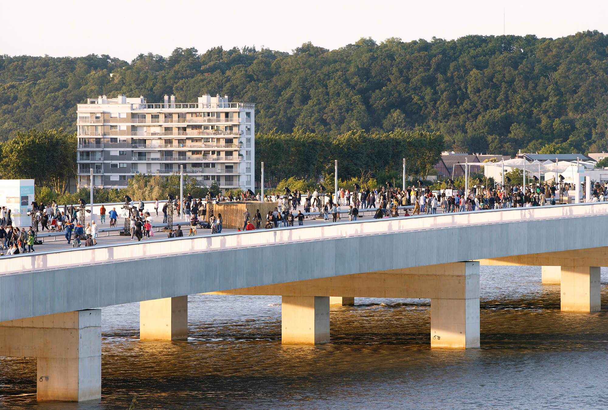 bridge with thick concrete pillars in water