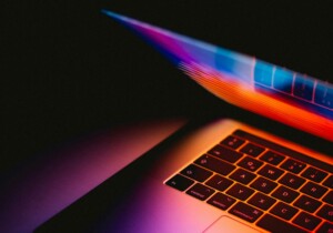 rainbow screen on open laptop