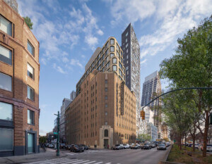 rendering of former Bayview Correctional Facility with new residential tower addition