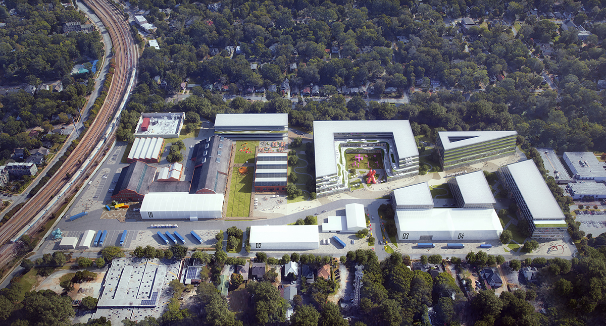Aerial rendering of Pullman Yard revitalization
