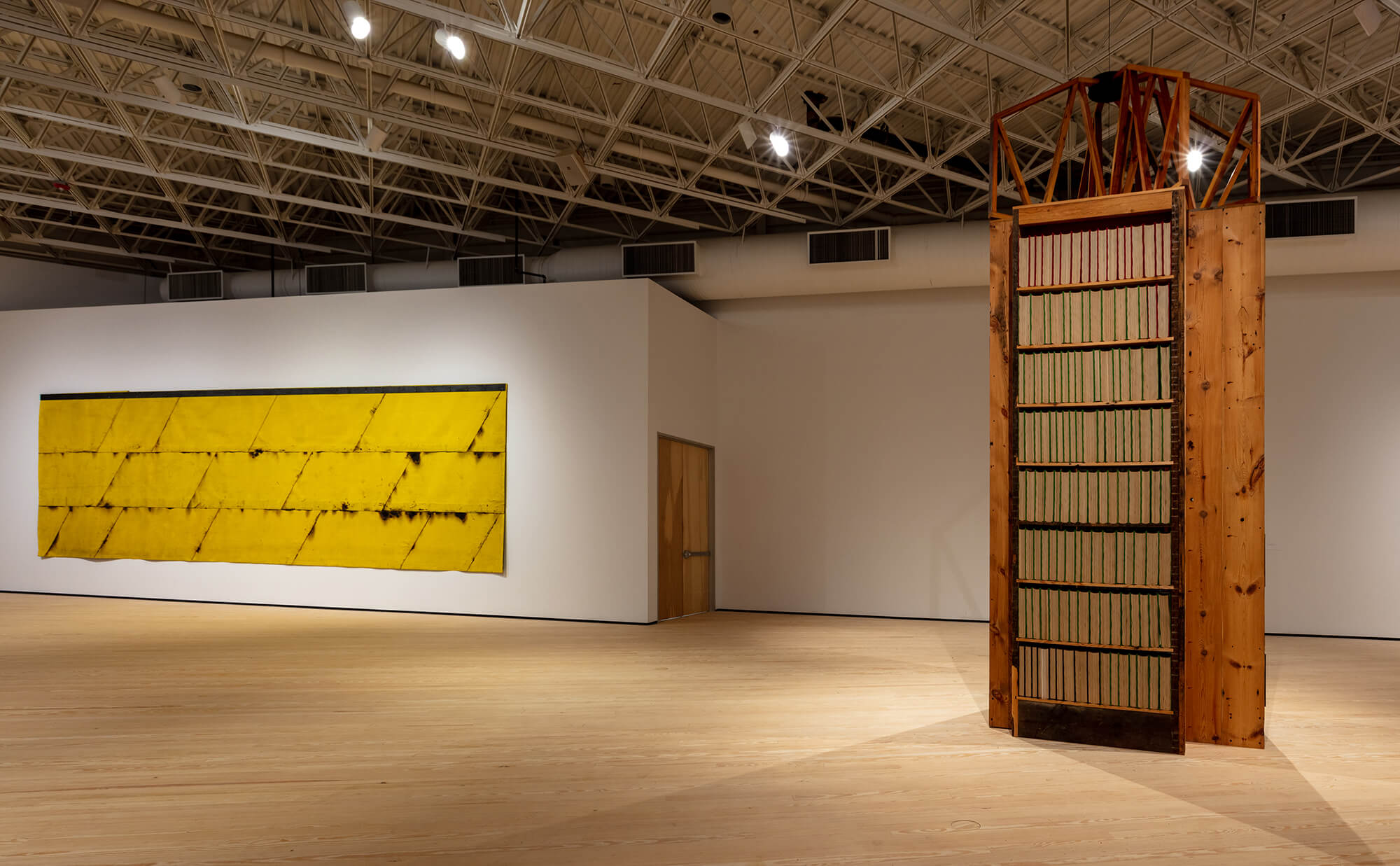 art pieces staged in a gallery