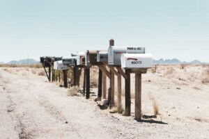 mailboxes on a dirt road