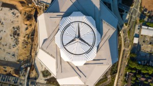 Overhead drone photo of mercedes benz stadium