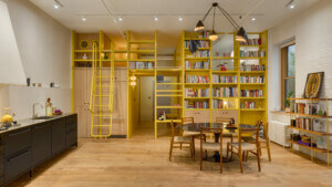 yellow shelving