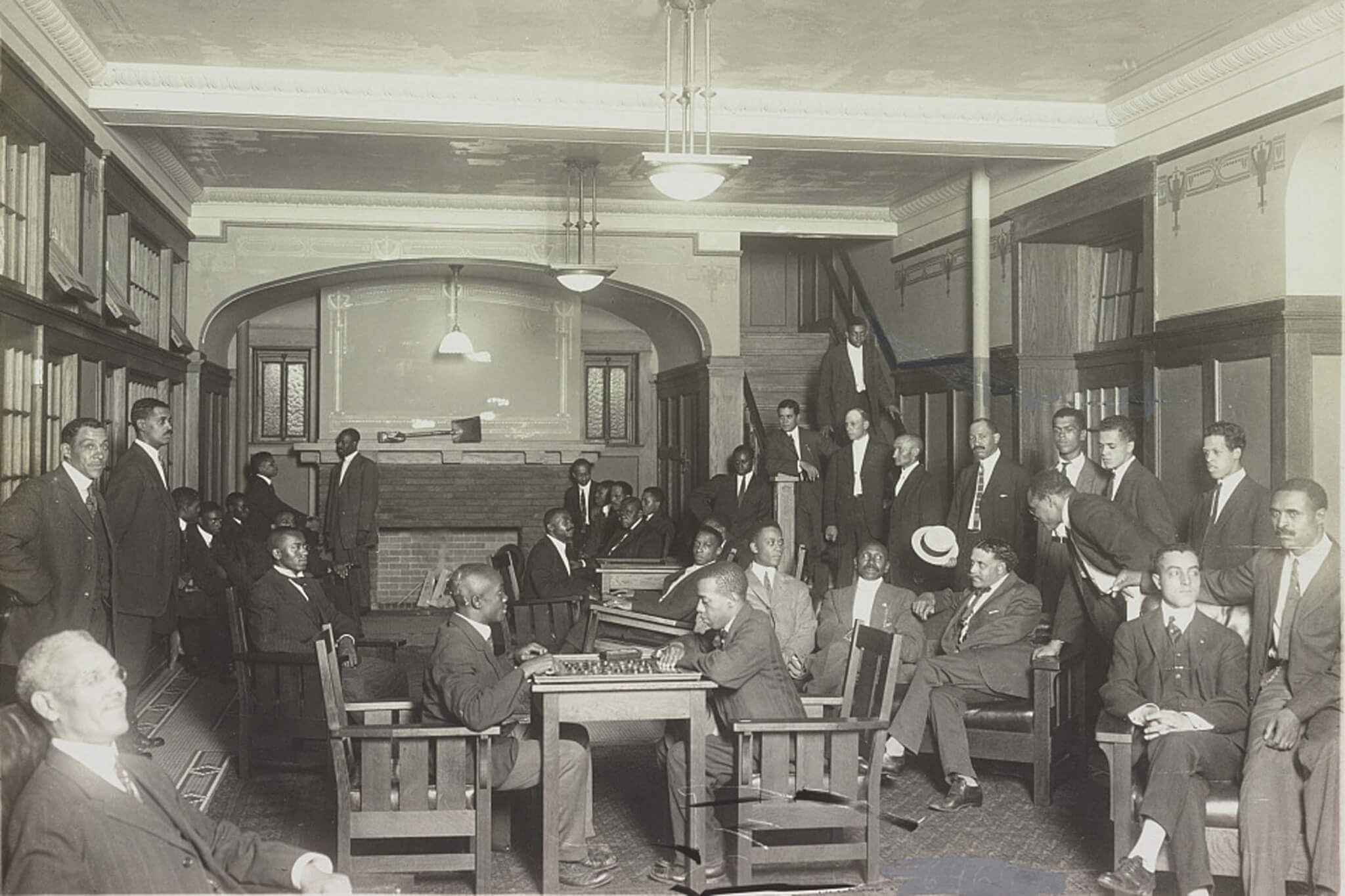 Black men gathered in Wabash Avenue YMCA